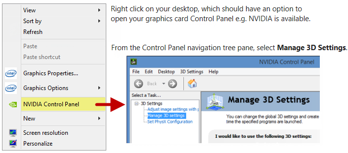 Click to view an example of nVidia Global Settings and Program Settings